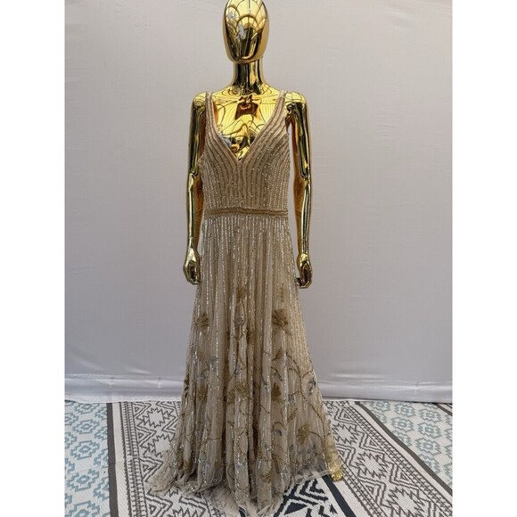 Mac Duggal Sequin Floral Beaded Sleeveless A-Line Gown Size 12 - Picture 3 of 13
